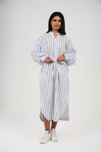 Women’s Striped Midi/Maxi Shirt Dress with Self-Tie Belt