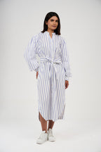 Women’s Striped Midi/Maxi Shirt Dress with Self-Tie Belt
