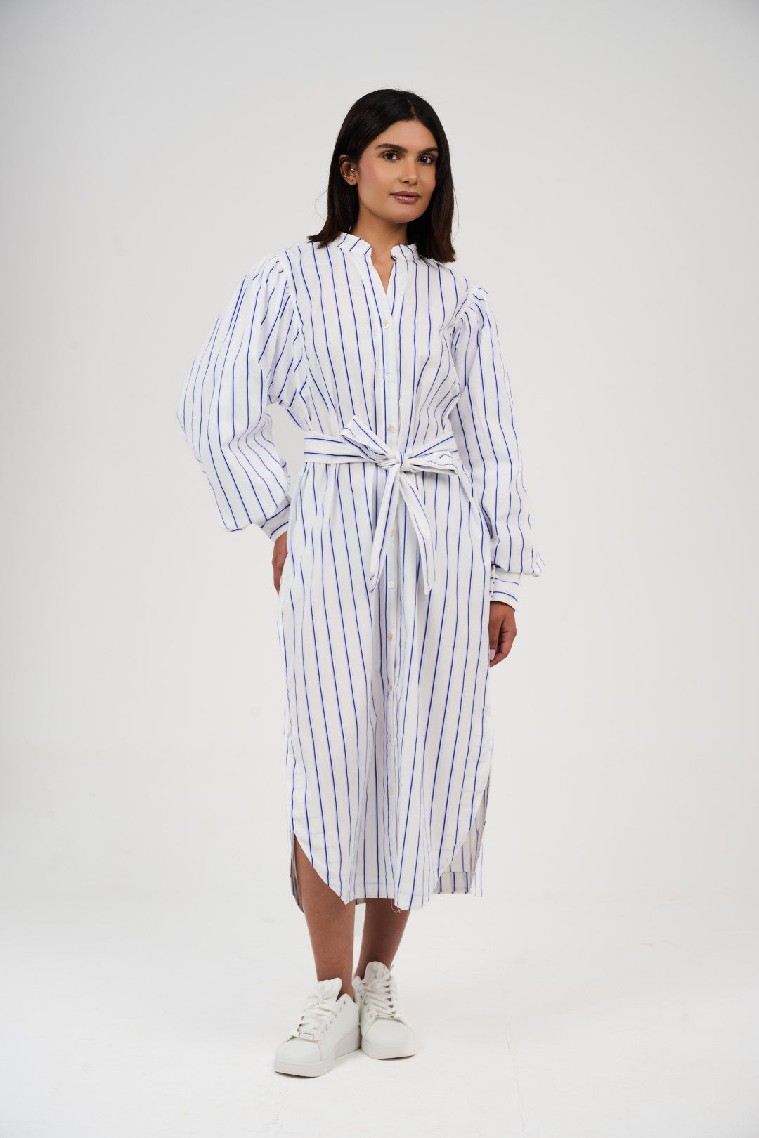 Women’s Striped Midi/Maxi Shirt Dress with Self-Tie Belt