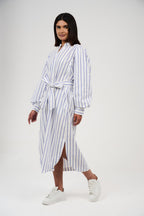 Women’s Striped Midi/Maxi Shirt Dress with Self-Tie Belt