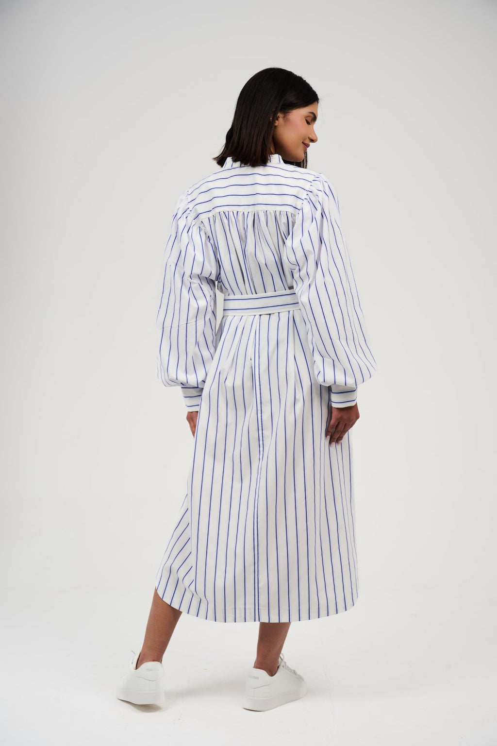 Women’s Striped Midi/Maxi Shirt Dress with Self-Tie Belt