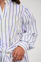 Women’s Striped Midi/Maxi Shirt Dress with Self-Tie Belt
