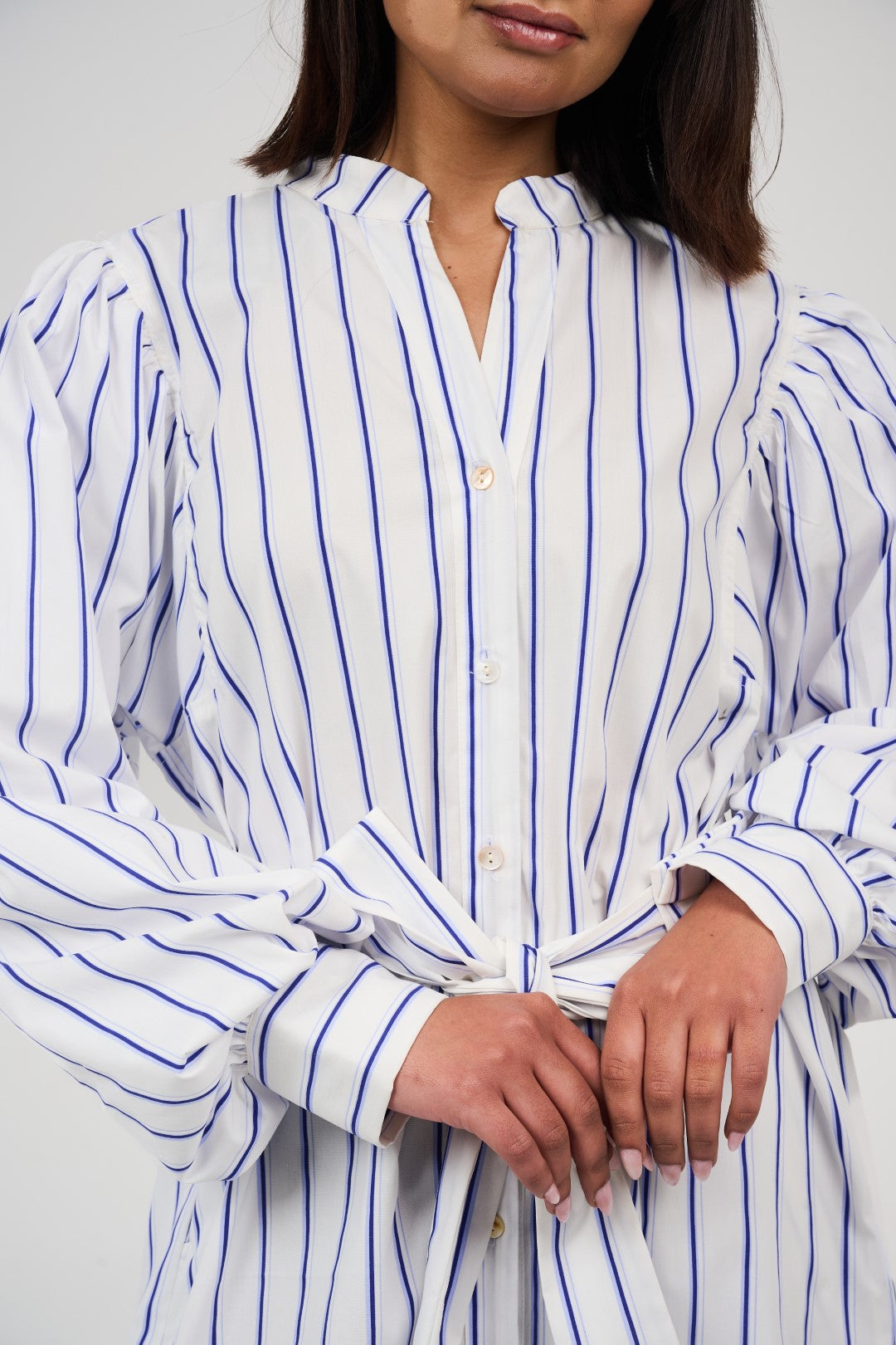 Women’s Striped Midi/Maxi Shirt Dress with Self-Tie Belt