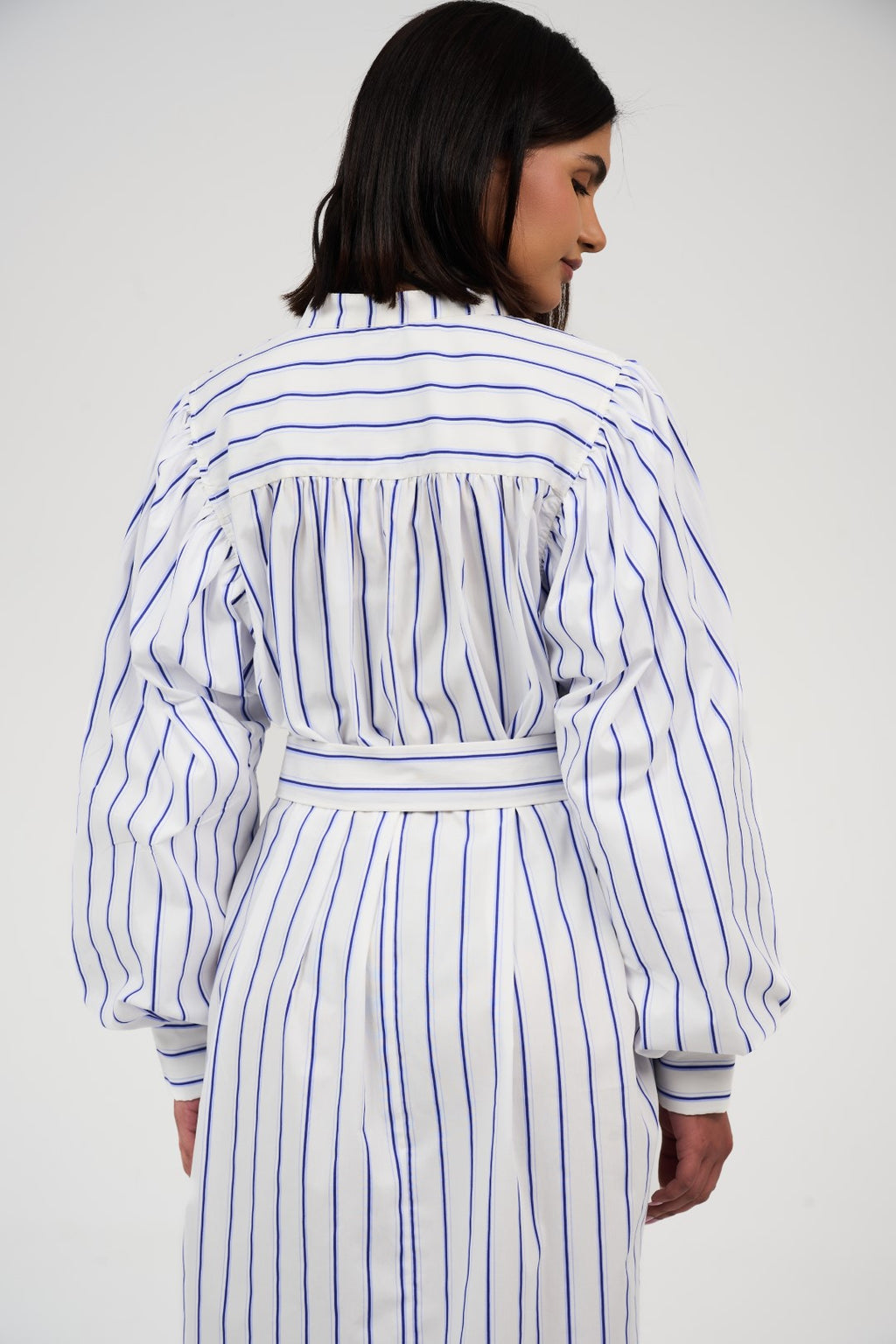 Women’s Striped Midi/Maxi Shirt Dress with Self-Tie Belt