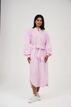 Women’s Striped Midi/Maxi Shirt Dress with Self-Tie Belt