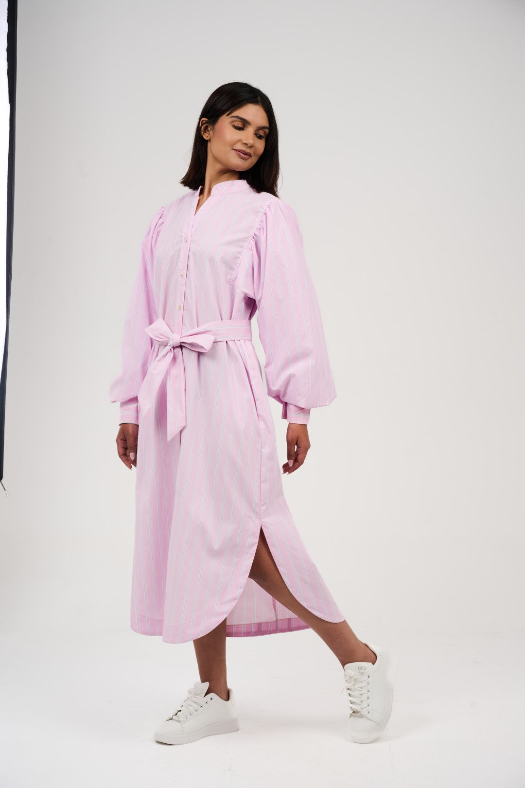 Women’s Striped Midi/Maxi Shirt Dress with Self-Tie Belt