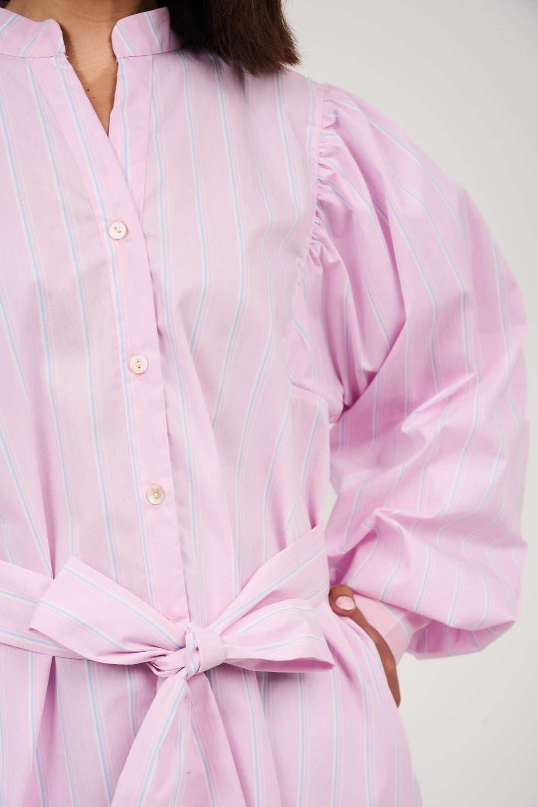 Women’s Striped Midi/Maxi Shirt Dress with Self-Tie Belt