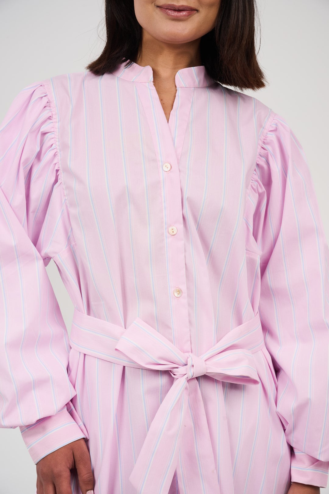 Women’s Striped Midi/Maxi Shirt Dress with Self-Tie Belt