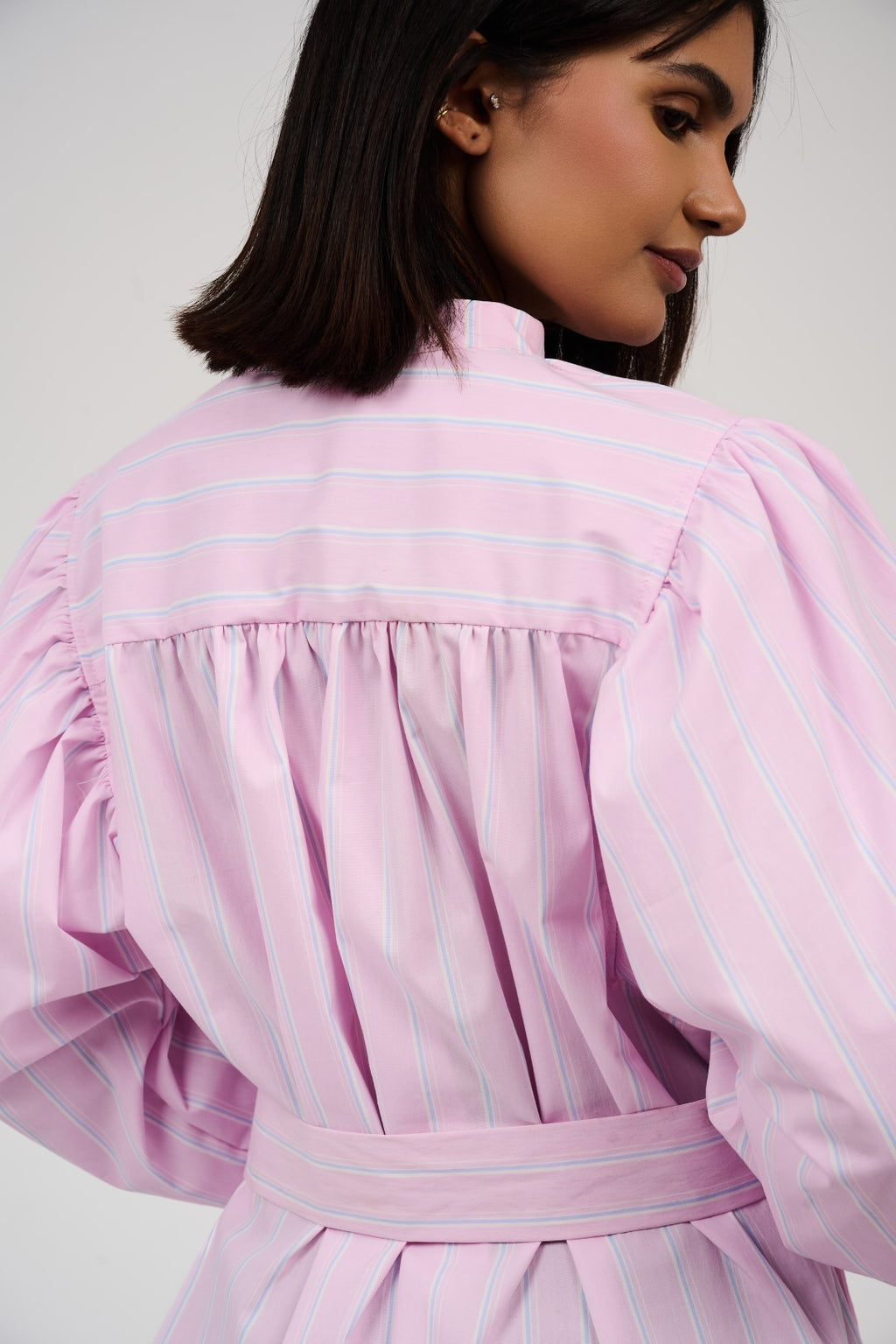 Women’s Striped Midi/Maxi Shirt Dress with Self-Tie Belt