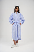 Women’s Striped Midi/Maxi Shirt Dress with Self-Tie Belt