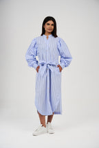 Women’s Striped Midi/Maxi Shirt Dress with Self-Tie Belt