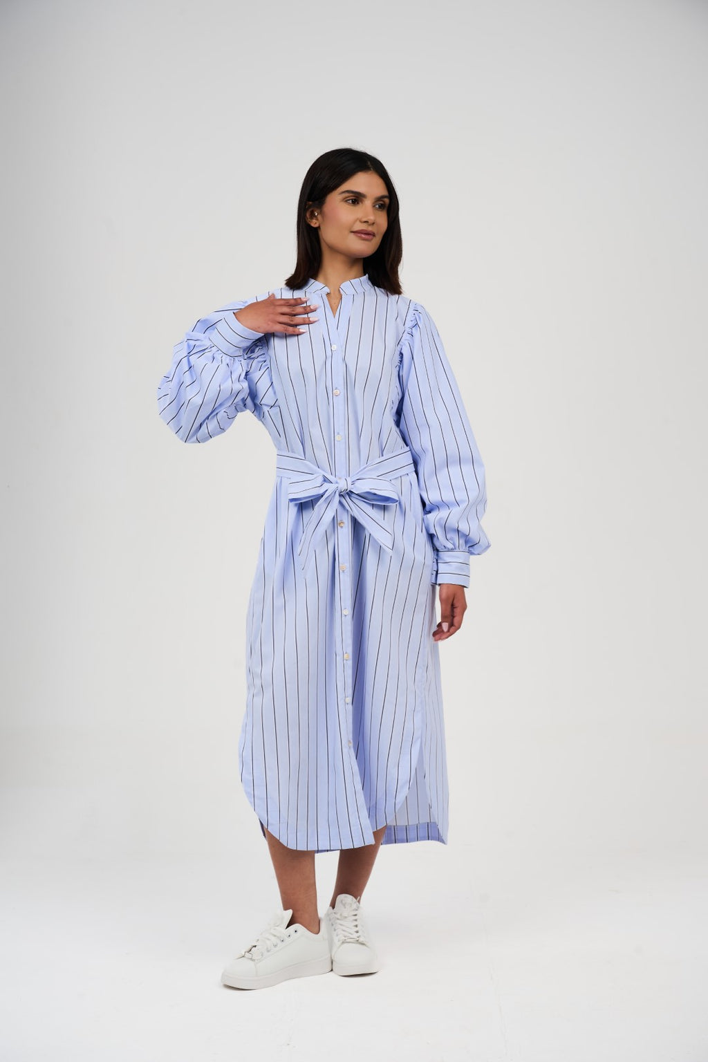 Women’s Striped Midi/Maxi Shirt Dress with Self-Tie Belt