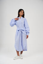 Women’s Striped Midi/Maxi Shirt Dress with Self-Tie Belt