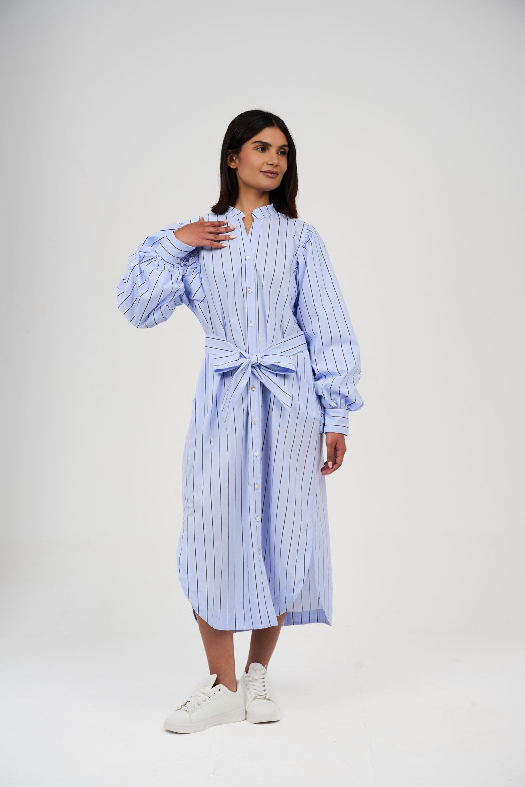 Women’s Striped Midi/Maxi Shirt Dress with Self-Tie Belt