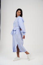 Women’s Striped Midi/Maxi Shirt Dress with Self-Tie Belt