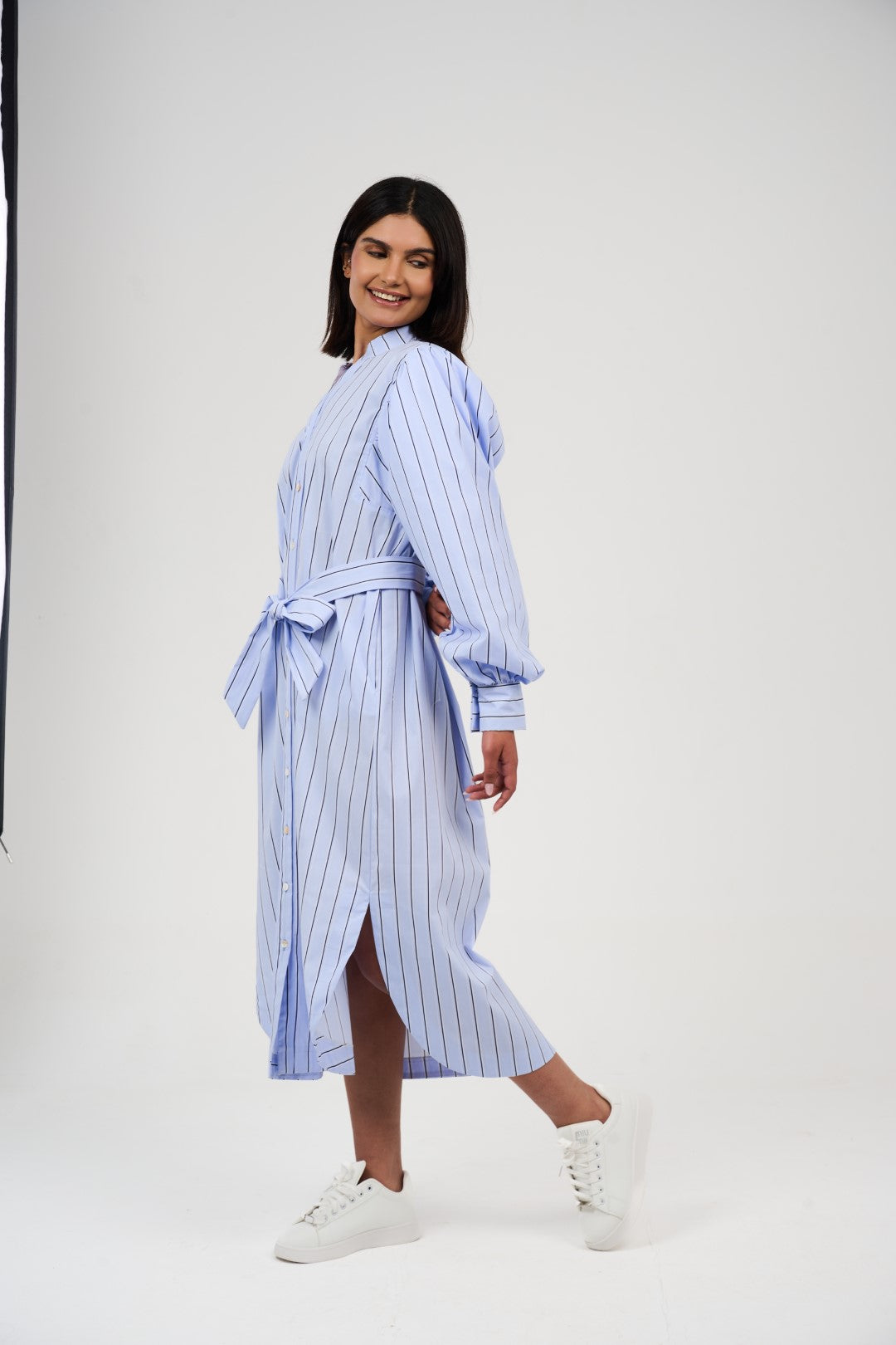 Women’s Striped Midi/Maxi Shirt Dress with Self-Tie Belt