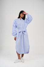 Women’s Striped Midi/Maxi Shirt Dress with Self-Tie Belt