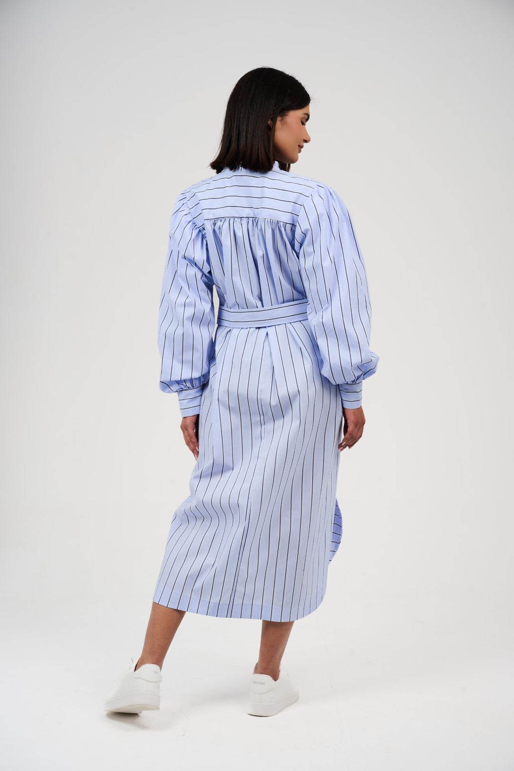 Women’s Striped Midi/Maxi Shirt Dress with Self-Tie Belt