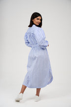 Women’s Striped Midi/Maxi Shirt Dress with Self-Tie Belt
