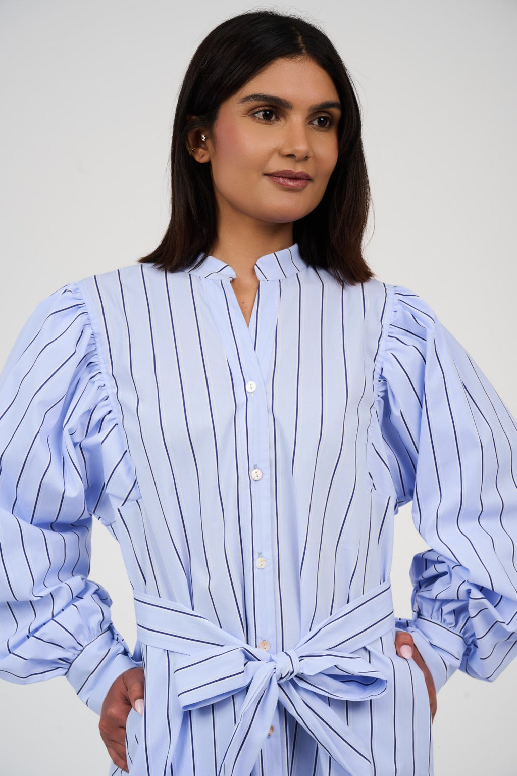 Women’s Striped Midi/Maxi Shirt Dress with Self-Tie Belt