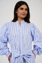 Women’s Striped Midi/Maxi Shirt Dress with Self-Tie Belt