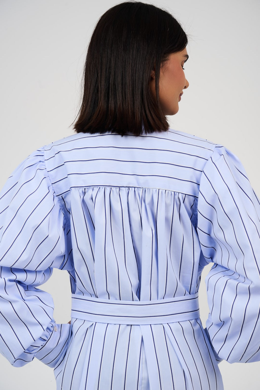 Women’s Striped Midi/Maxi Shirt Dress with Self-Tie Belt