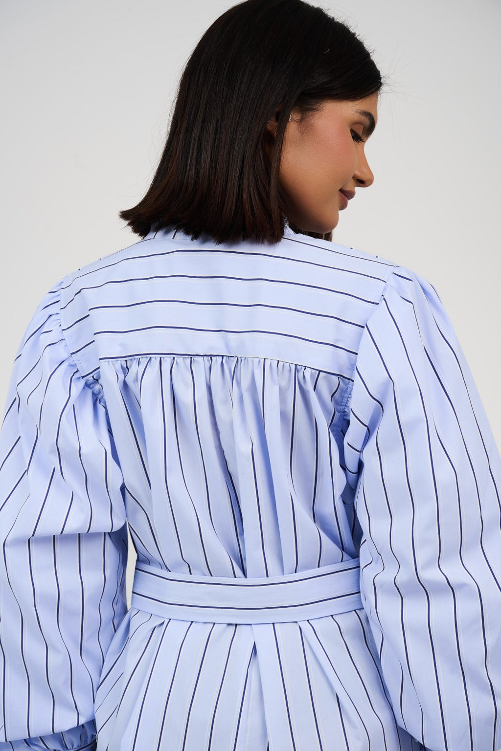 Women’s Striped Midi/Maxi Shirt Dress with Self-Tie Belt