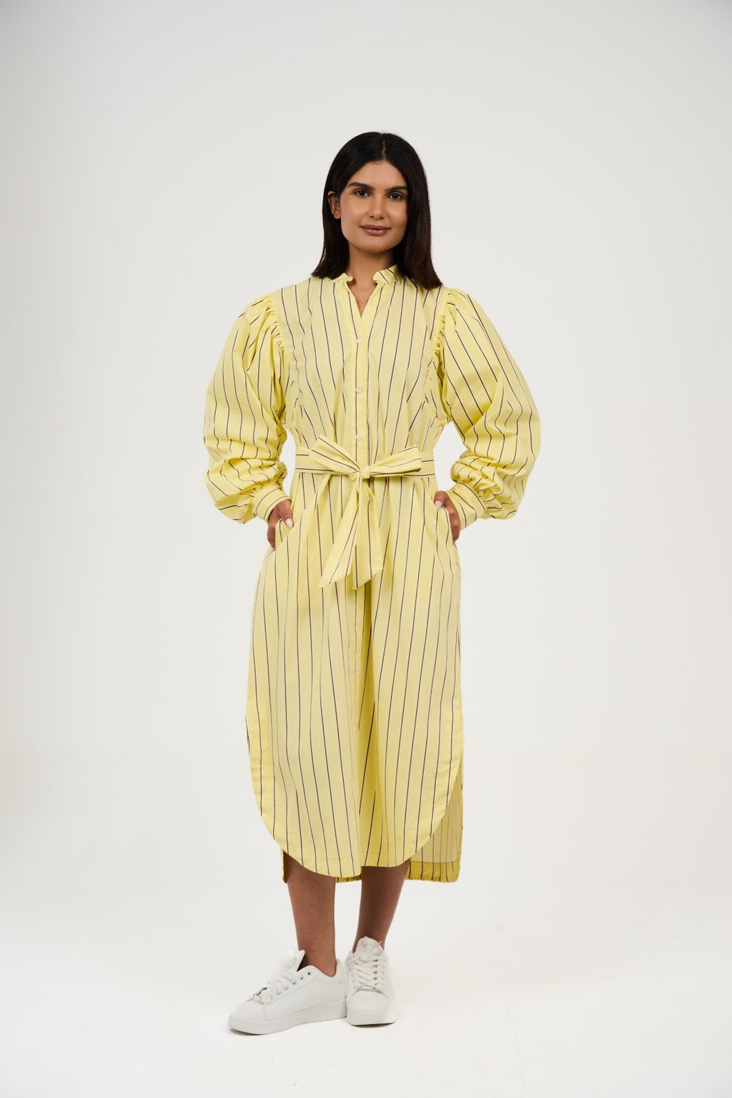 Women’s Striped Midi/Maxi Shirt Dress with Self-Tie Belt