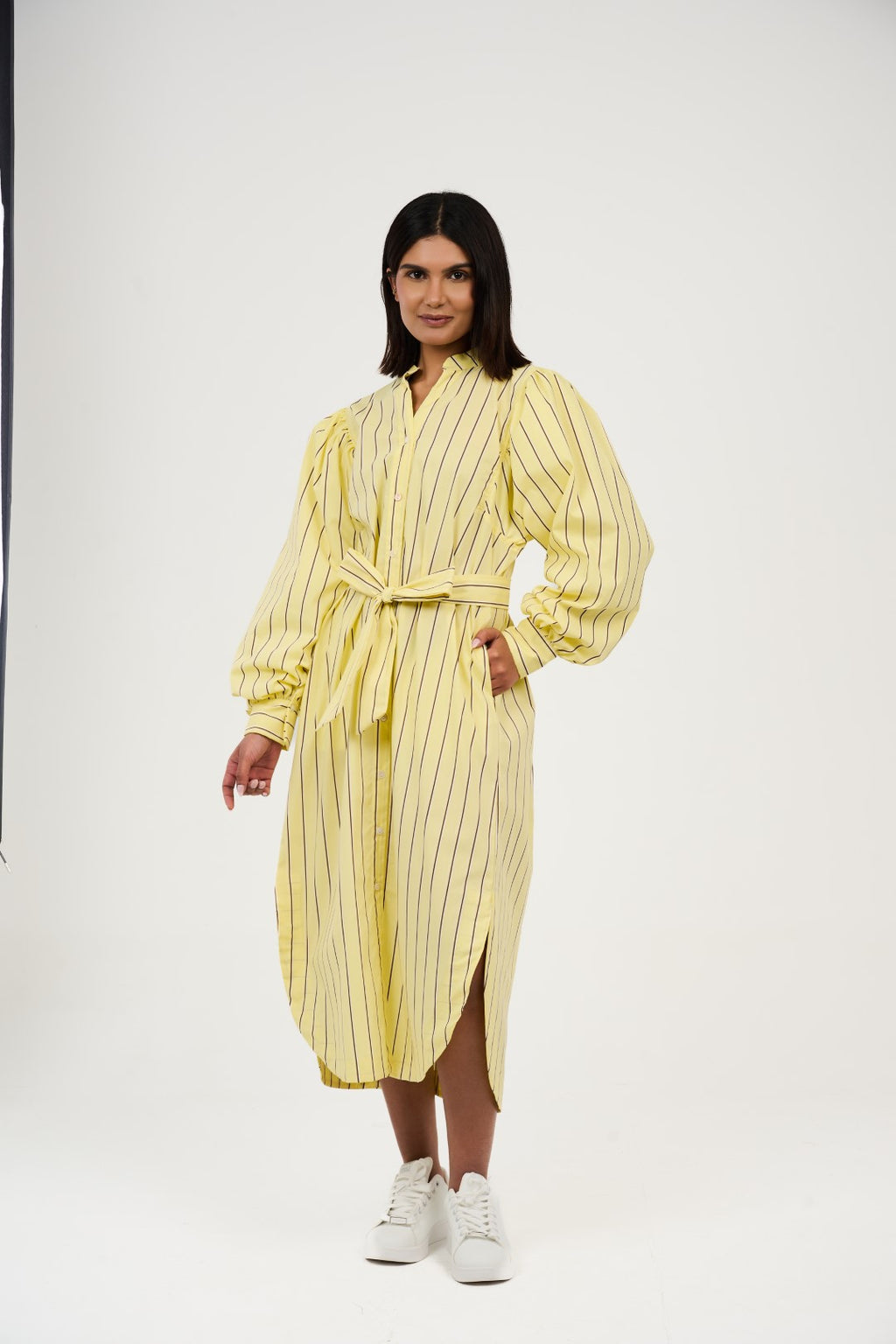 Women’s Striped Midi/Maxi Shirt Dress with Self-Tie Belt