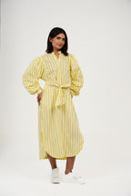 Women’s Striped Midi/Maxi Shirt Dress with Self-Tie Belt