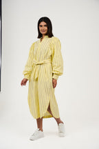 Women’s Striped Midi/Maxi Shirt Dress with Self-Tie Belt