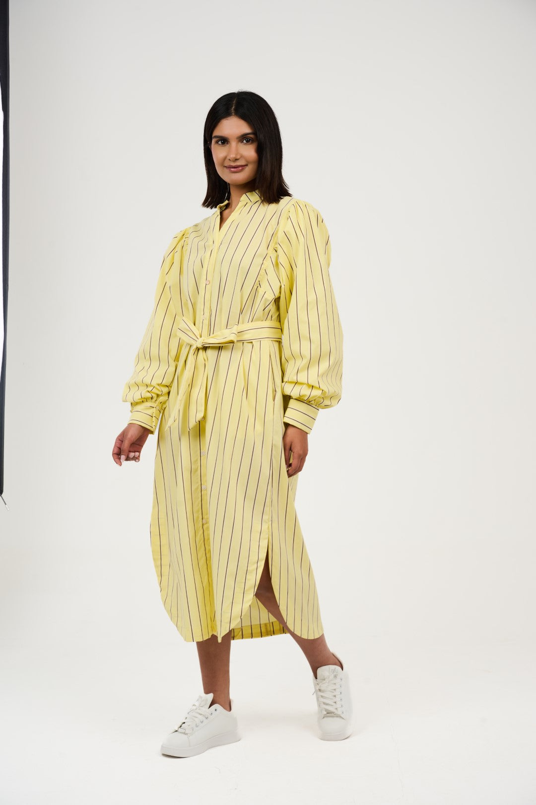 Women’s Striped Midi/Maxi Shirt Dress with Self-Tie Belt