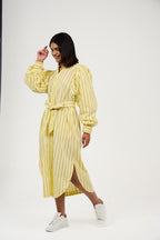 Women’s Striped Midi/Maxi Shirt Dress with Self-Tie Belt