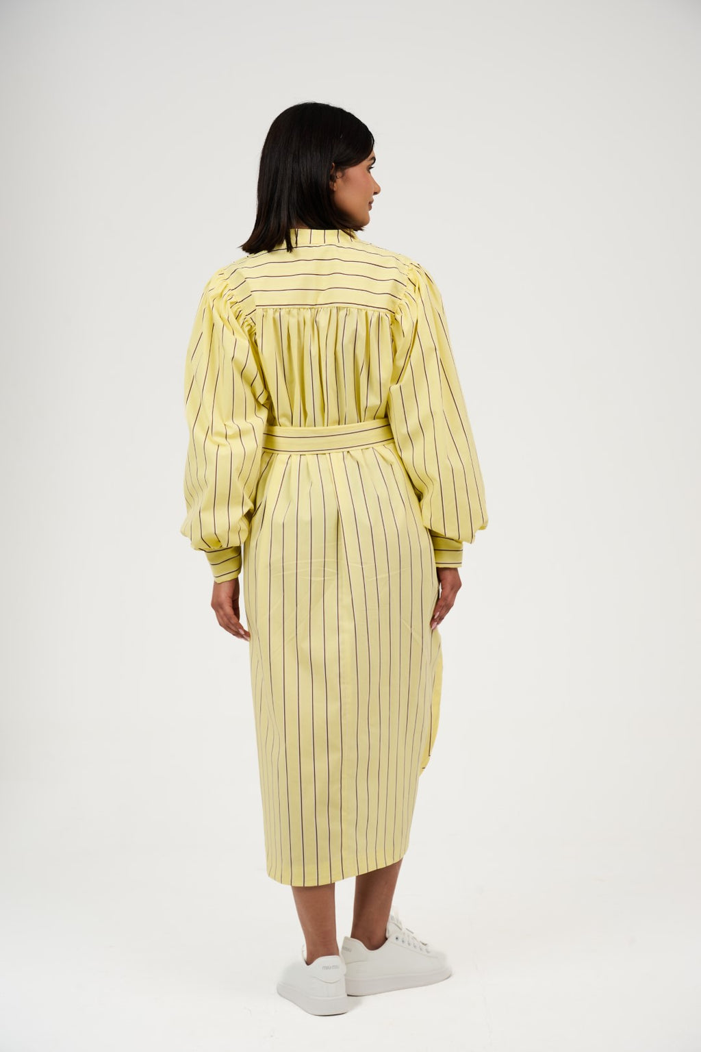 Women’s Striped Midi/Maxi Shirt Dress with Self-Tie Belt