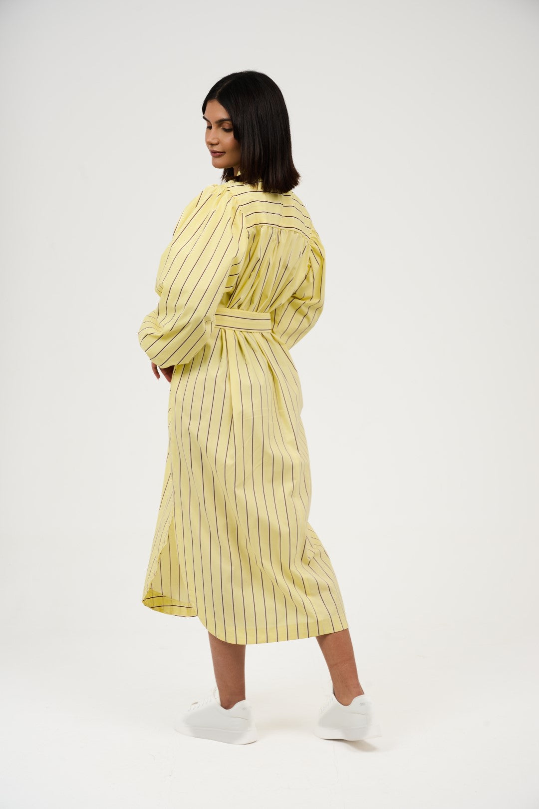 Women’s Striped Midi/Maxi Shirt Dress with Self-Tie Belt