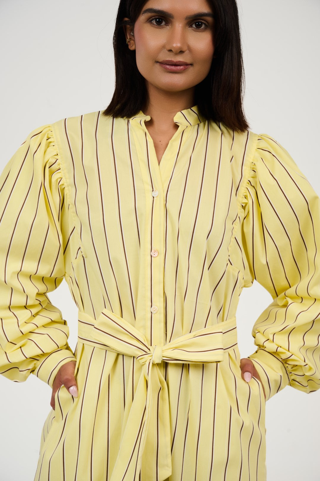 Women’s Striped Midi/Maxi Shirt Dress with Self-Tie Belt