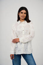 Embroidered Appliqué Blouse with Eyelet Details