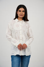 Embroidered Appliqué Blouse with Eyelet Details