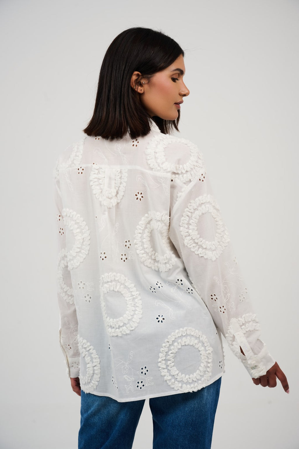 Embroidered Appliqué Blouse with Eyelet Details