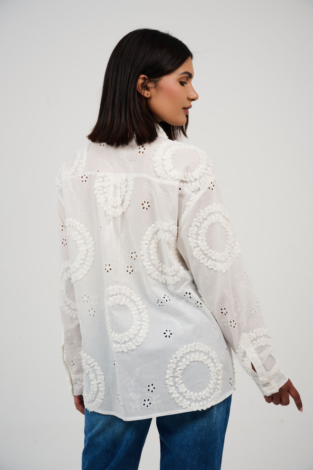 Embroidered Appliqué Blouse with Eyelet Details