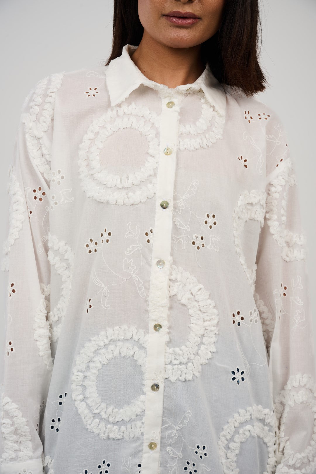 Embroidered Appliqué Blouse with Eyelet Details