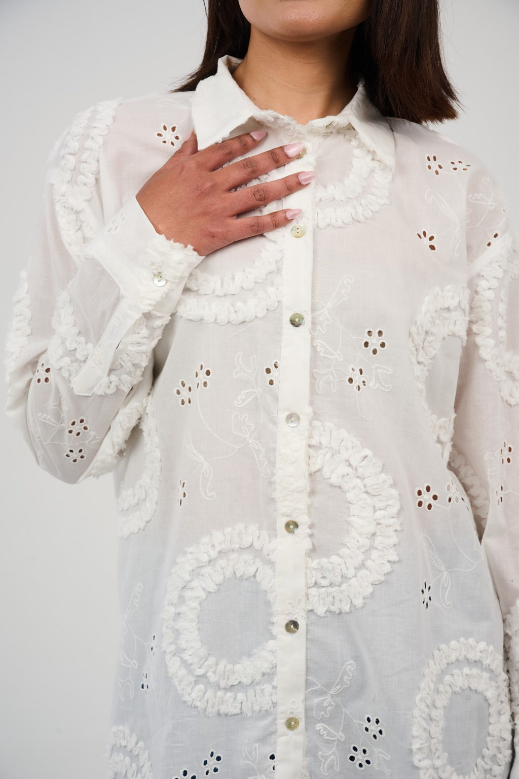 Embroidered Appliqué Blouse with Eyelet Details