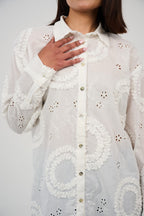 Embroidered Appliqué Blouse with Eyelet Details