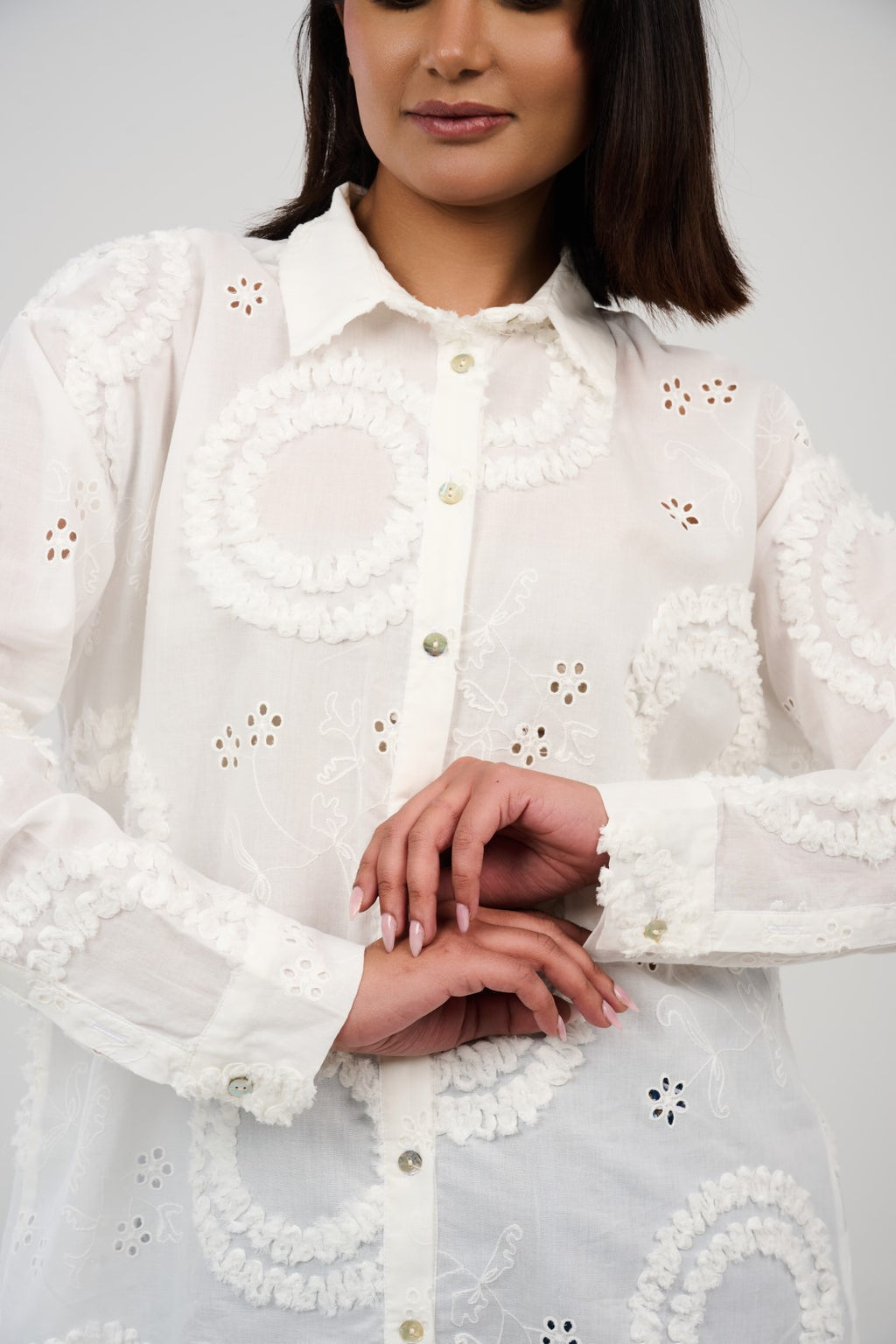 Embroidered Appliqué Blouse with Eyelet Details
