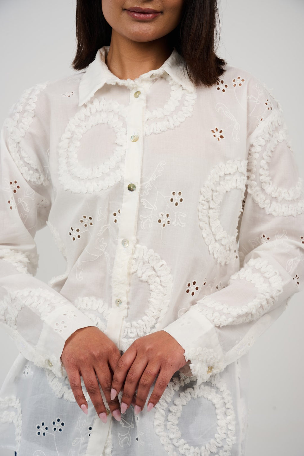 Embroidered Appliqué Blouse with Eyelet Details