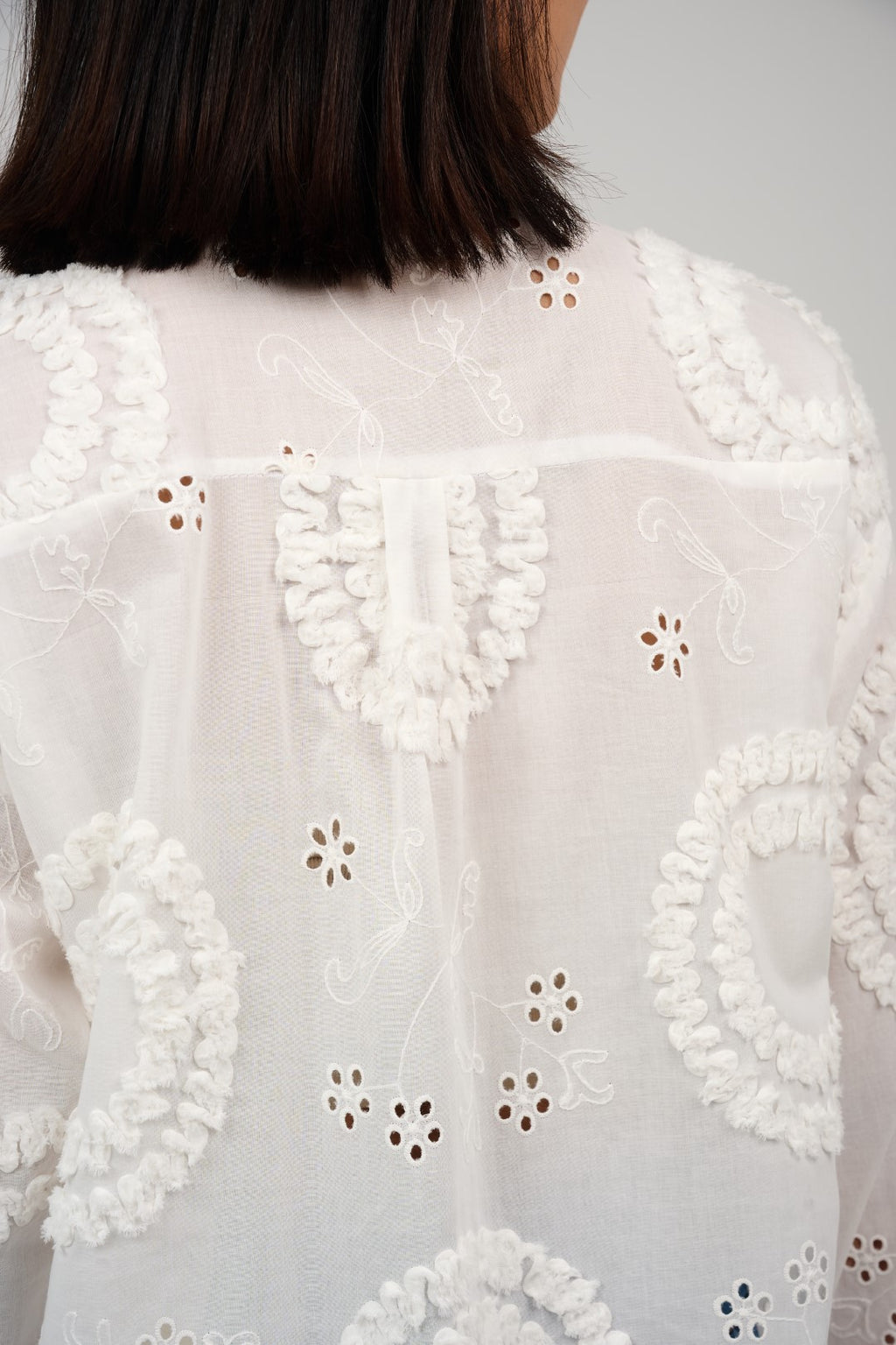 Embroidered Appliqué Blouse with Eyelet Details