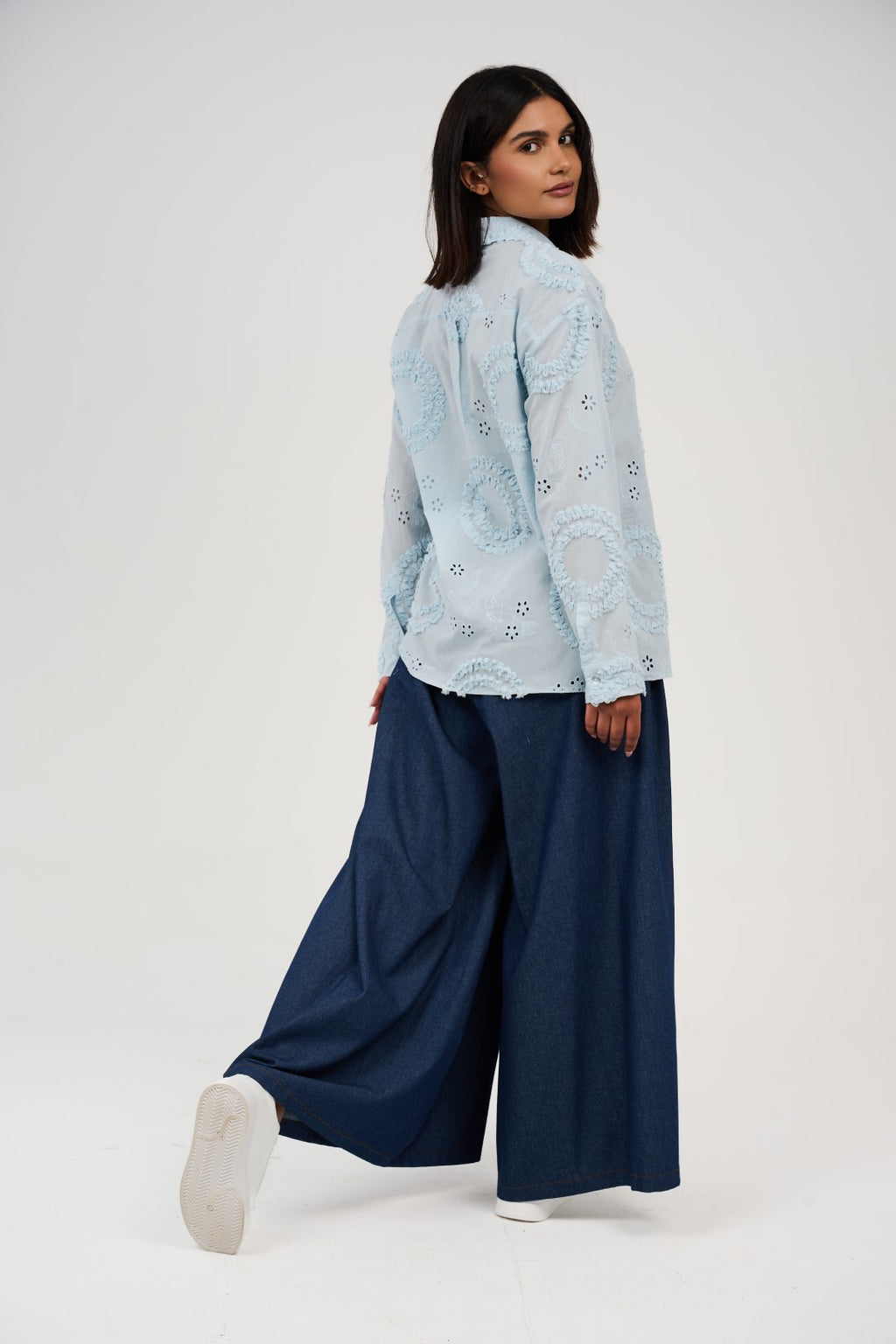 Wide-Leg Denim Palazzo Pants