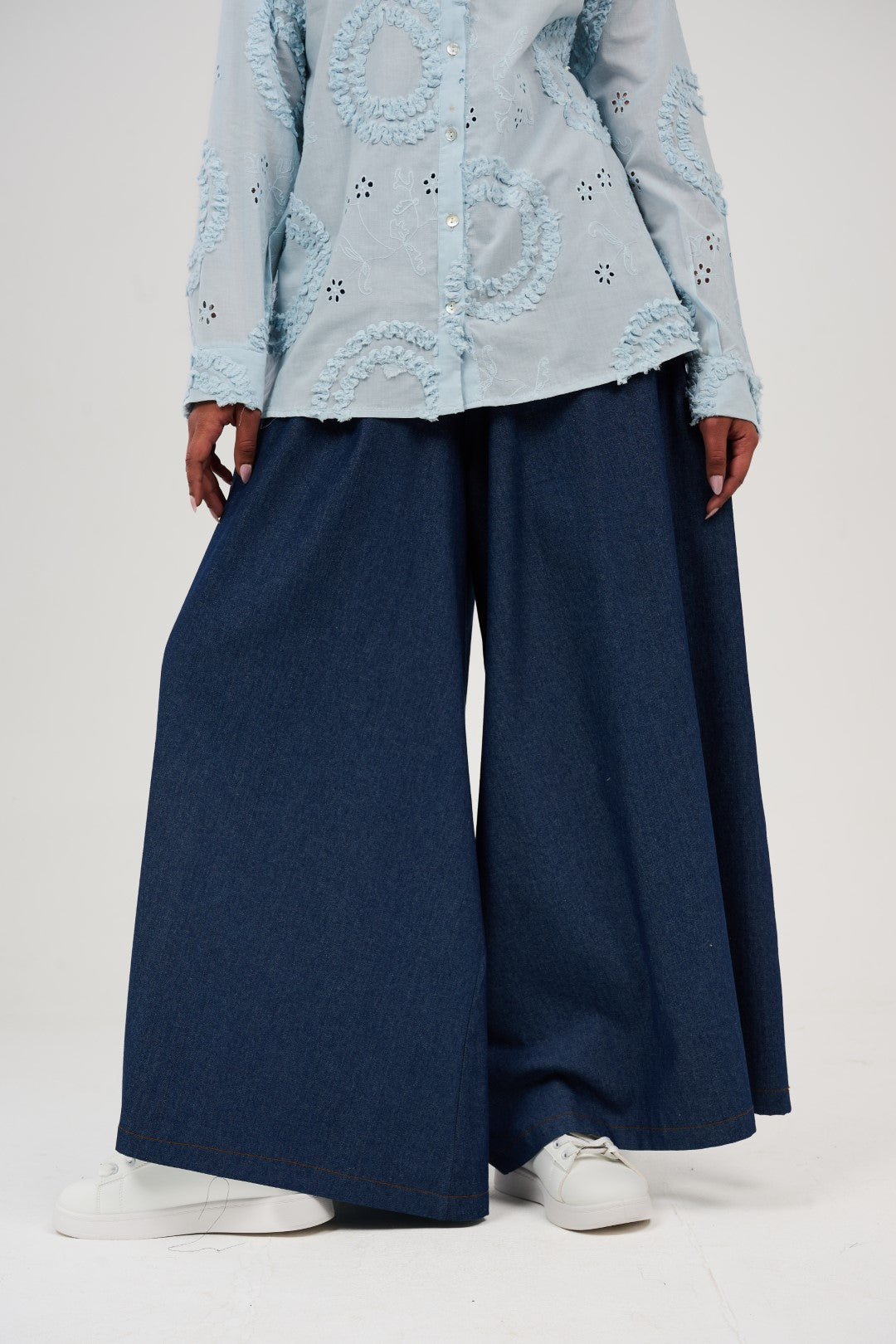 Wide-Leg Denim Palazzo Pants