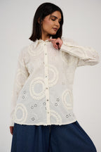 Embroidered Appliqué Blouse with Eyelet Details