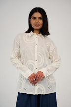 Embroidered Appliqué Blouse with Eyelet Details